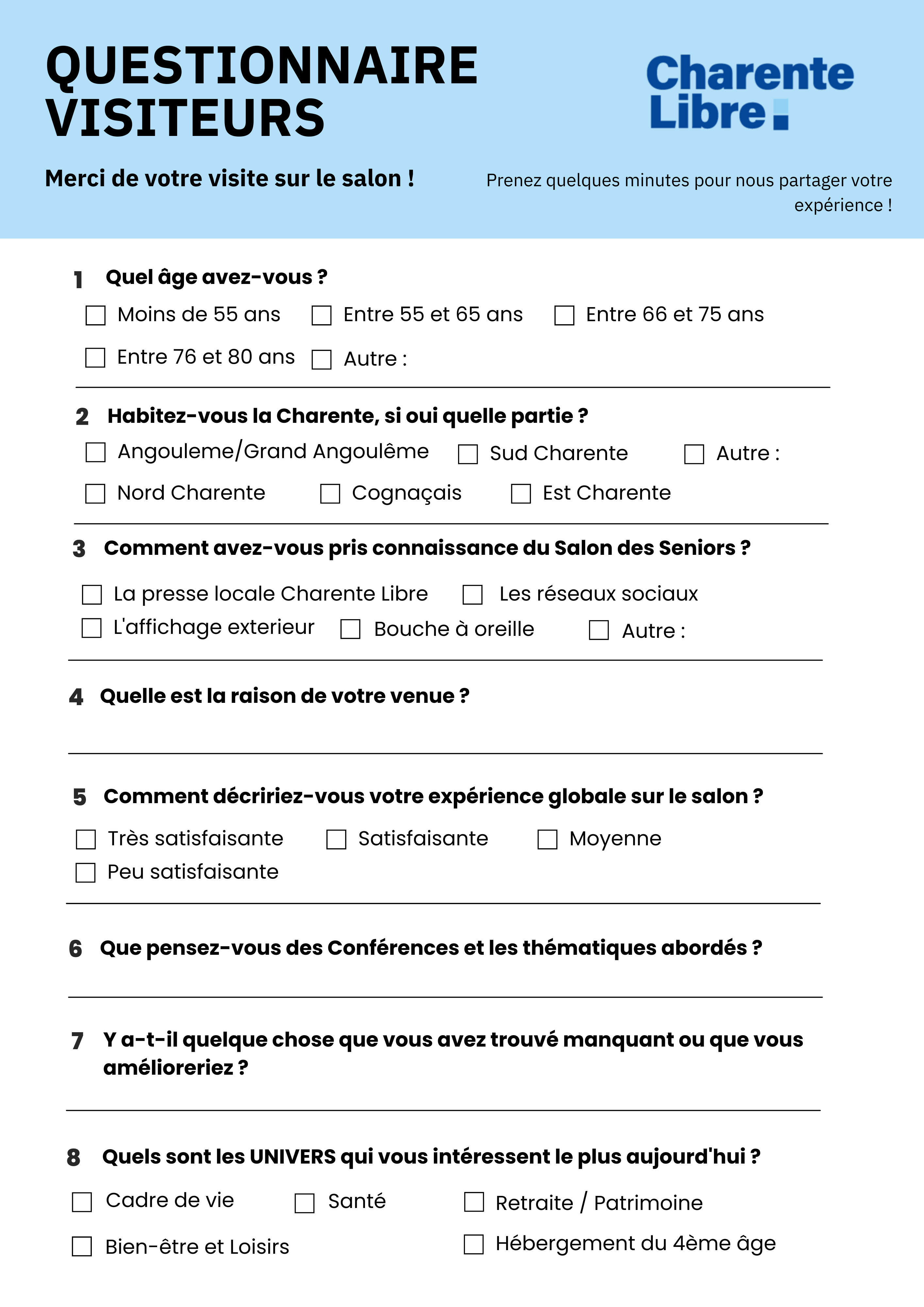 Questionnaire Salon des Séniors - Exposants
